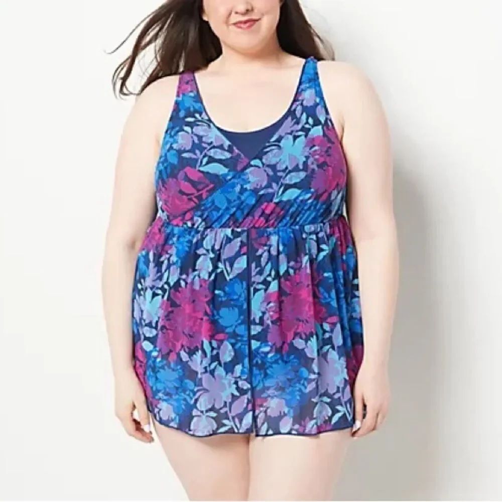 Denim & Co. Beach V-Neck Surplice Layered Swim Dress